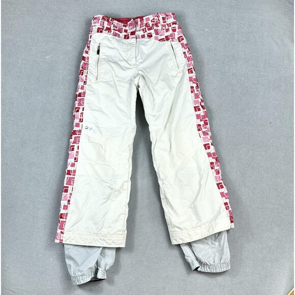 Obermeyer Snow Ski Pants Girls Juniors 10 Off White Pink Snowboarding Insulated - Picture 1 of 14
